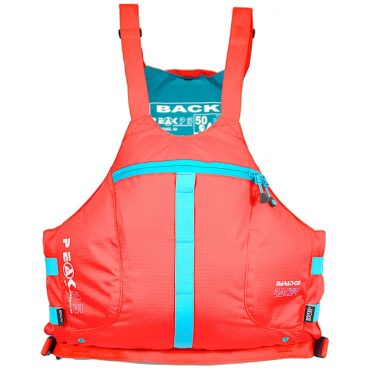 Peak Paddle Sports Marathon Racer vest Front View in the Red Colour way shows pocket details