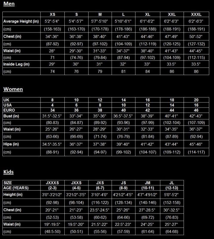 Size Chart - Gill Marine - Paddlesports Megastore