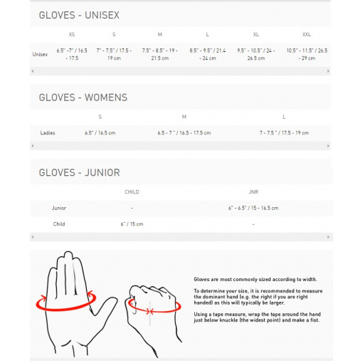 Gill Glove Size Chart