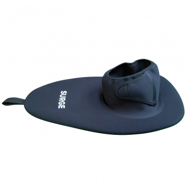 Picture of the Surge Neoprene Kayak Spray Deck (or spray skirt) with adjustable Neoprene Multi Fit waist secured with Neoprene Velcro Tabs