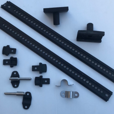 Picture showing all the parts for the Surge Down Wind Ski Footrest Adjustment Rails