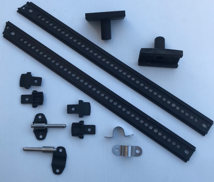 Picture showing all the parts for the Surge Down Wind Ski Footrest Adjustment Rails