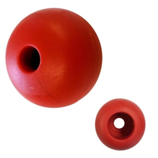 Red 20mmToggle Bead- views from both sides showing different size holes