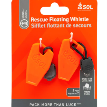 Floating Rescue Whistles 2 pack on packaging