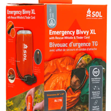 SOL Emergency Bivvy XL Survival Orange packaging 3 quarter front on view