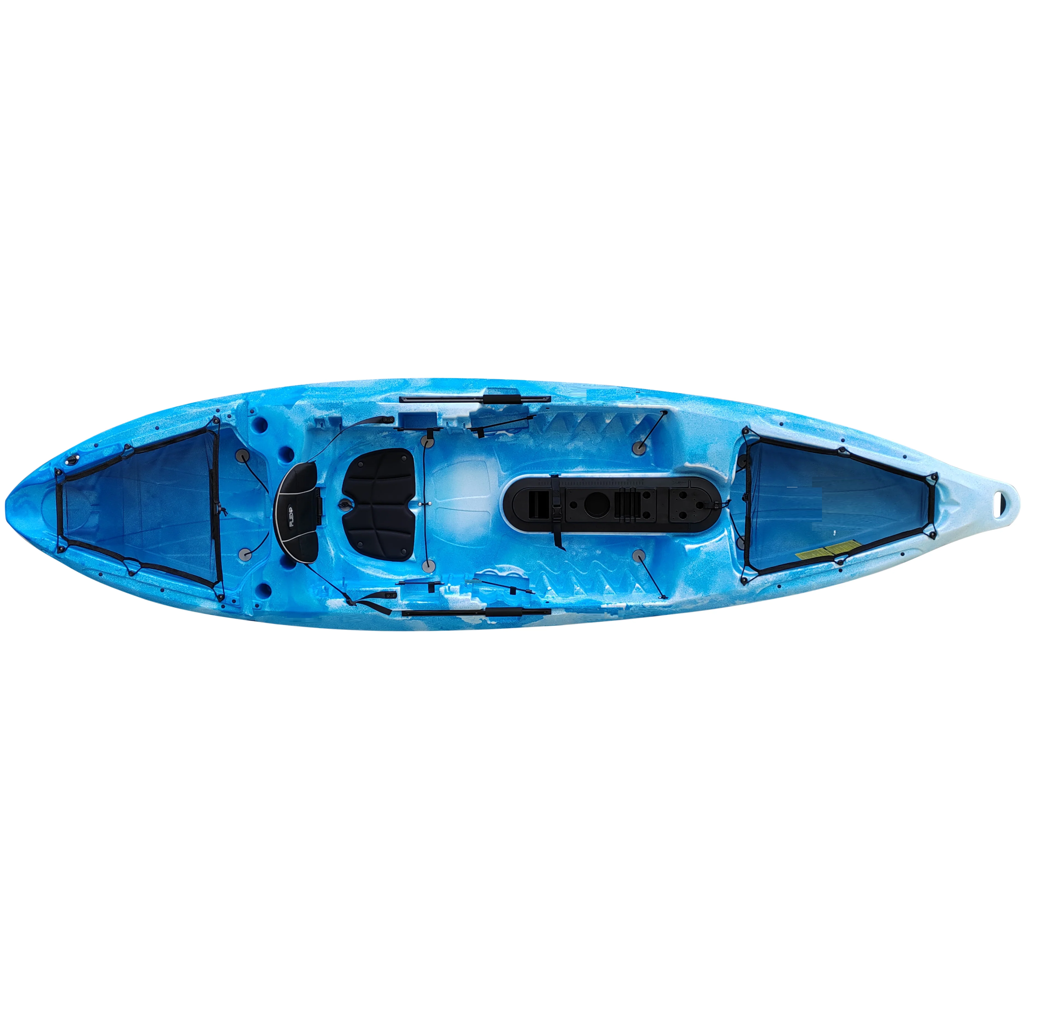 Fleet 10 standard Sit on top Kayak. Top View Blue White- has optional extra padded back band