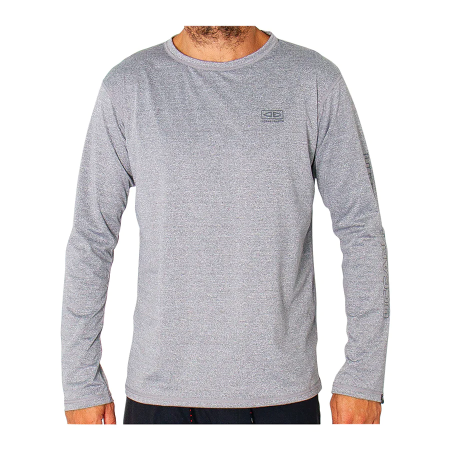 MENS SURF SHIRT Long Sleeve front view showing the Grey Marle Colour Way